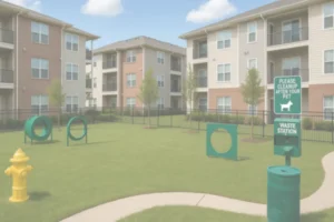 Pet waste station in common area at apartment complex in Thompson's Station, TN – commercial pet waste removal