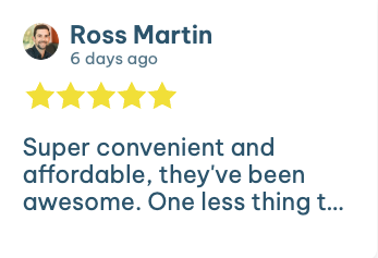 Screenshot of a 5-star review by Ross Martin describing Yard Patrol as convenient and affordable.